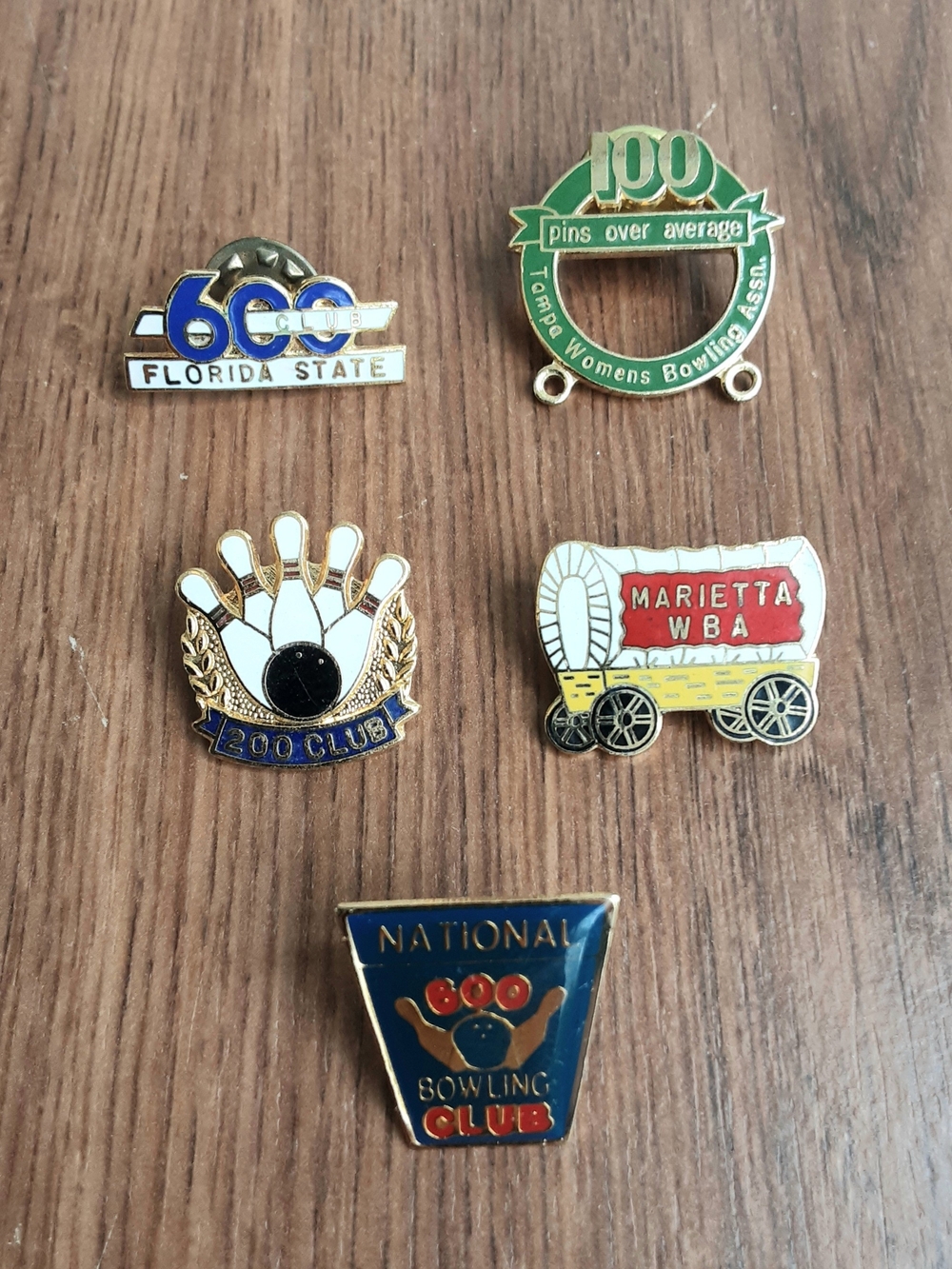 Vintage Bowling Achievement Pin Lot - Blue, Green, White, Red, Gold